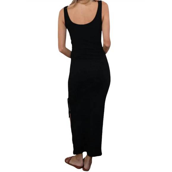 NEW BOBI scoop neck dress with tie shirred slit in black - Picture 3 of 5